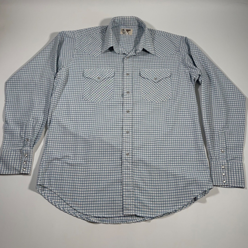 Vintage Ruddock Shirts Western Snap Button Down Blue Plaid Western XL 17 36 Boho